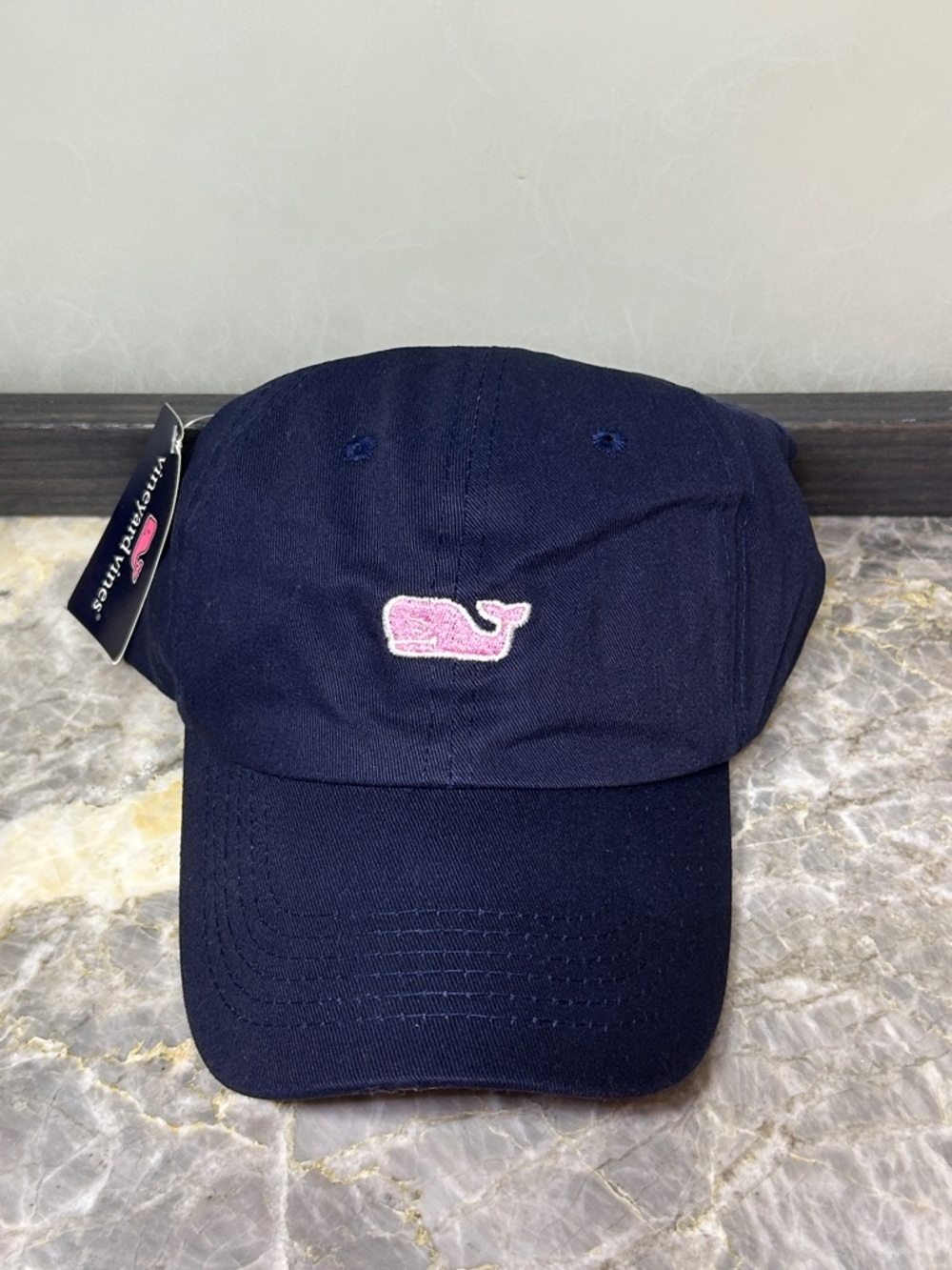 Vineyard Vines Navy Cap with Pink Whale Logo